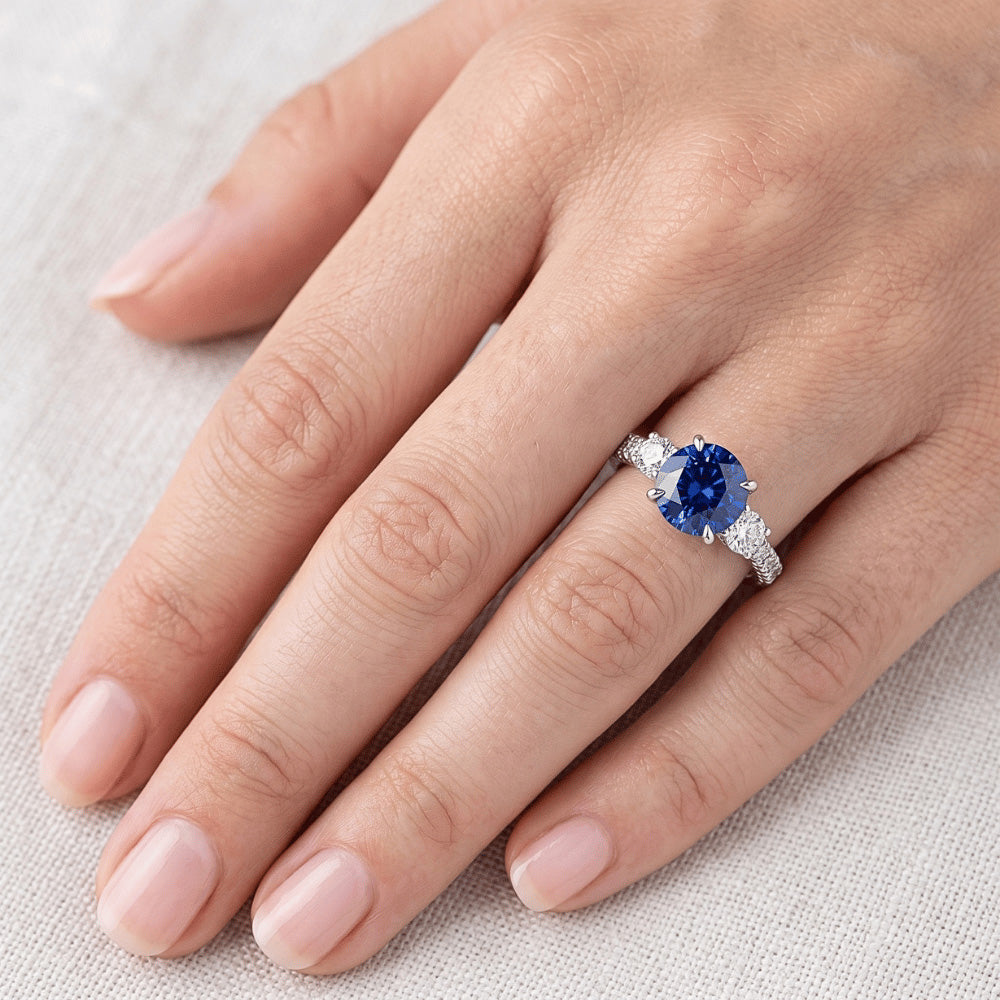 Natural Sapphire Ring 3ct - White Gold 14K