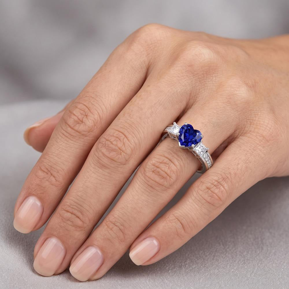 Natural Sapphire Ring 3ct - White Gold 14K