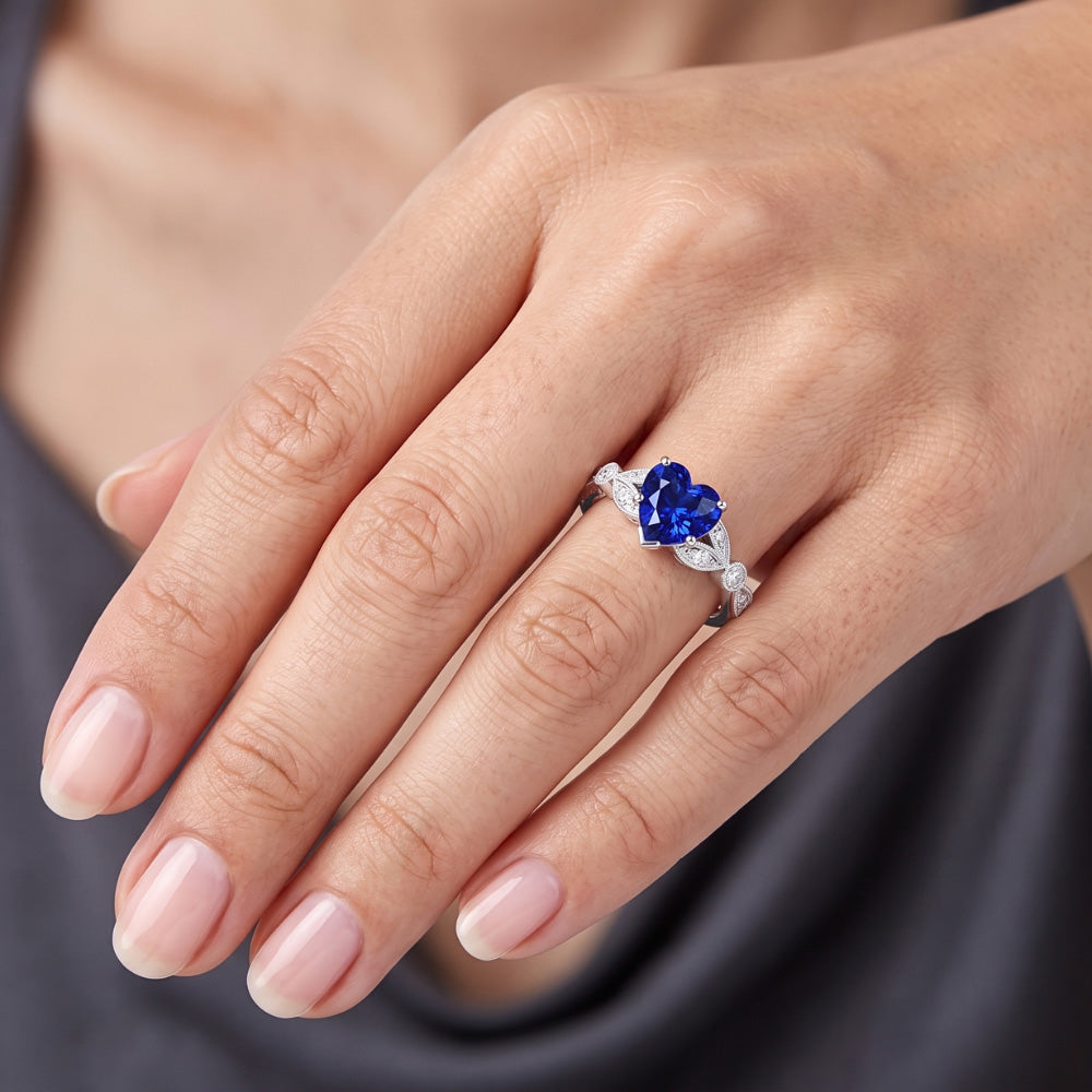 Natural Sapphire Ring 3ct - White Gold 14K