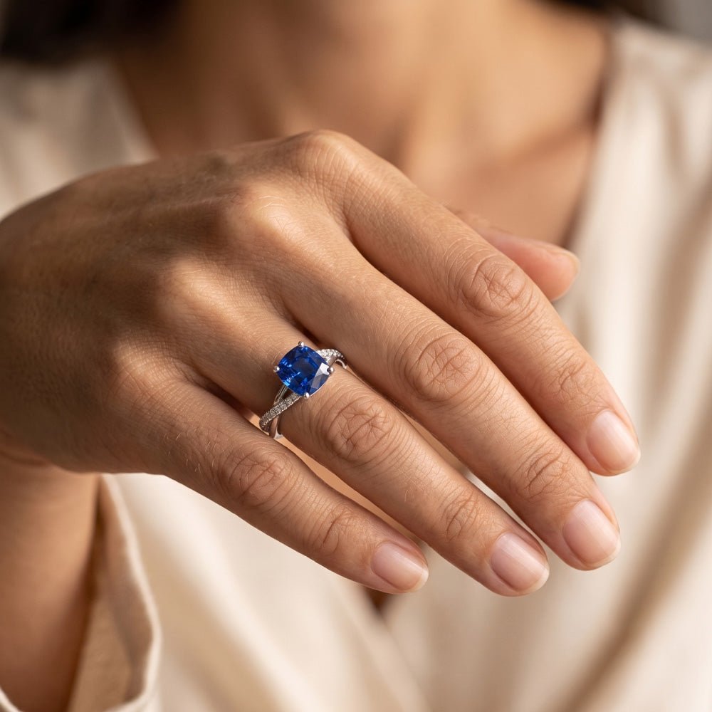 Natural Sapphire Ring 3ct - White Gold 14K