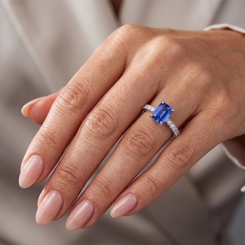 Natural Sapphire Ring 3ct - White Gold 14K