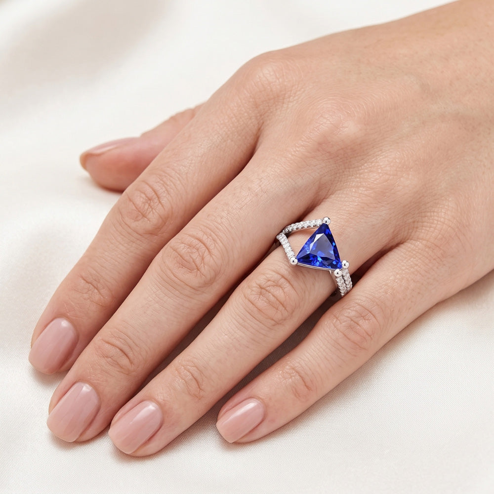 Natural Sapphire Ring 3ct - White Gold 14K