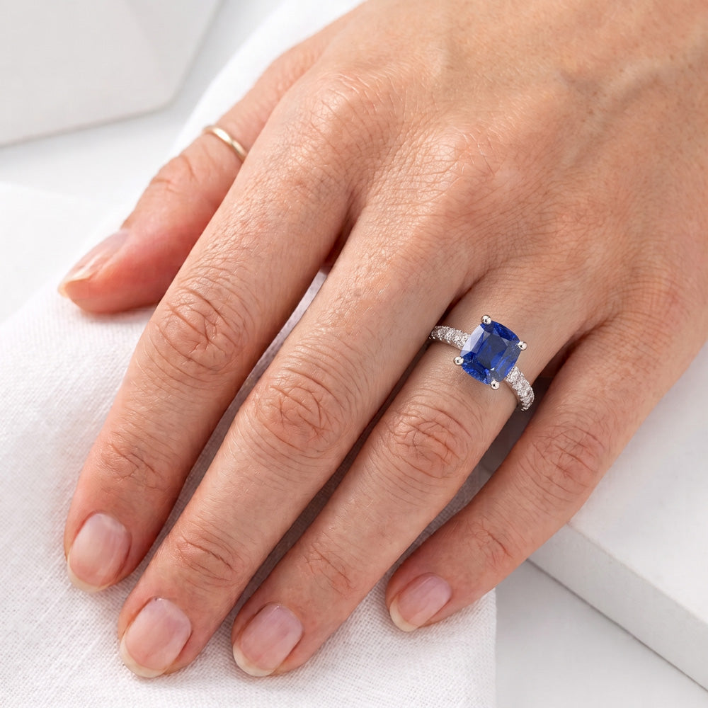 Natural Sapphire Ring 3ct - White Gold 14K