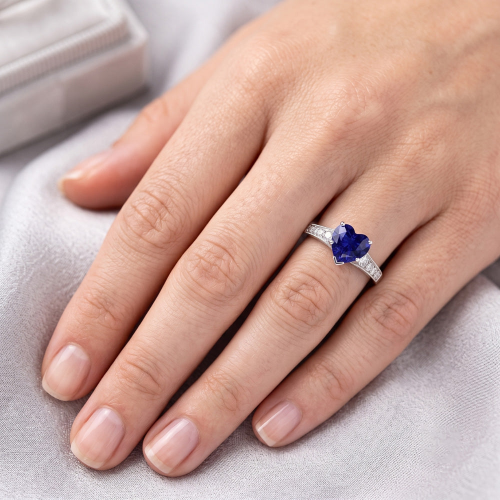 Natural Sapphire Ring 3ct - White Gold 14K