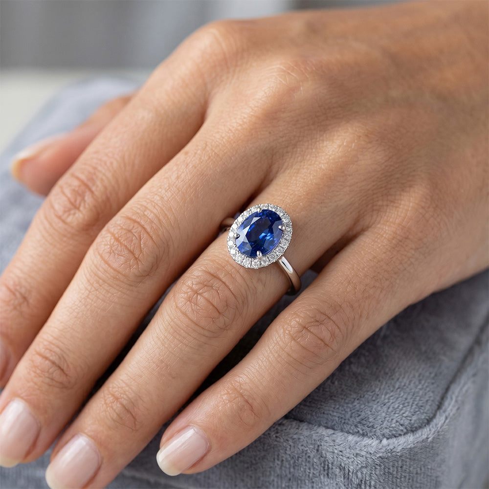 Natural Sapphire Ring 3ct - White Gold 14K