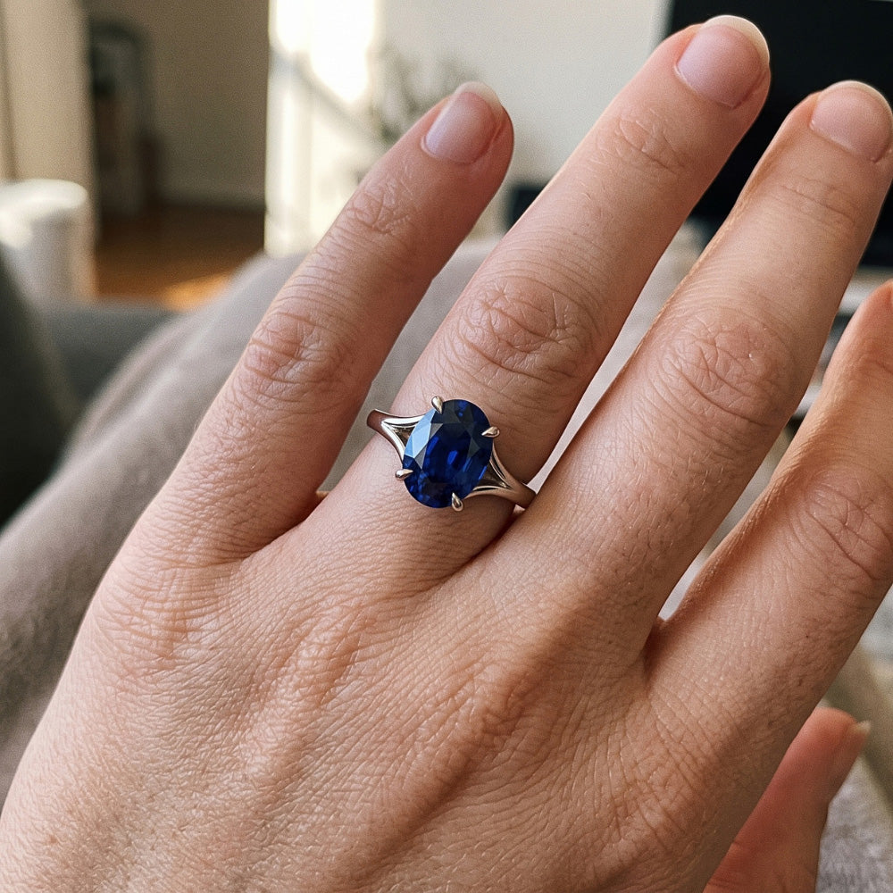 Natural Sapphire Ring 3ct - White Gold 14K