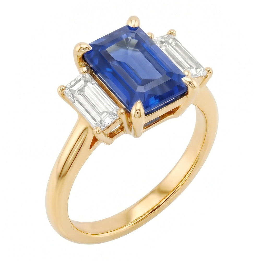 Natural Sapphire Ring 3ct - Yellow Gold 14K