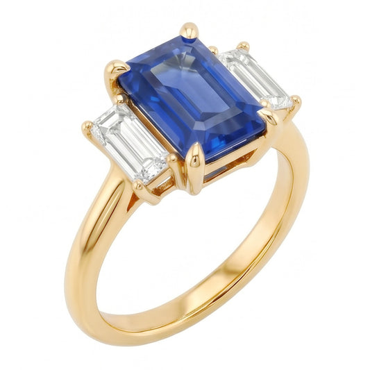 Natural Sapphire Ring 3ct - Yellow Gold 14K