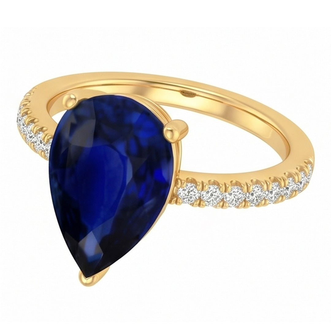 Natural Sapphire Ring 3ct - Yellow Gold 14K