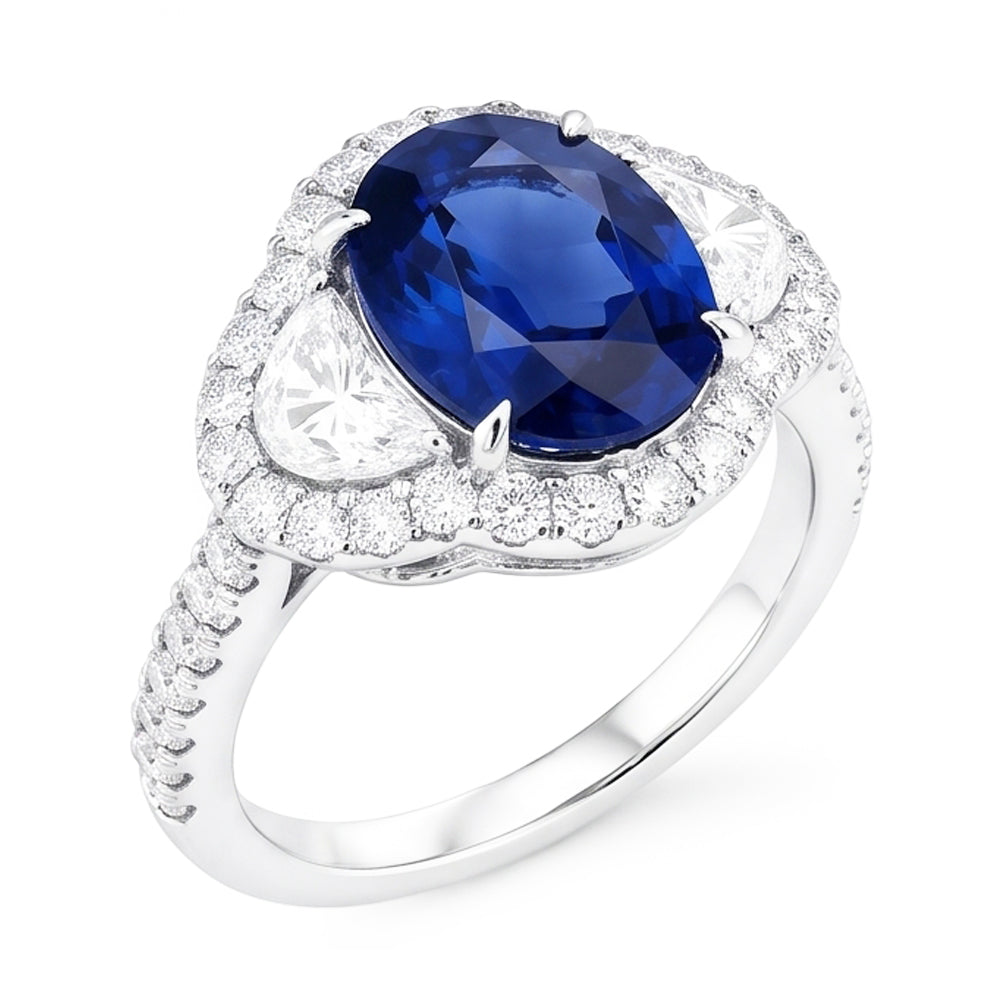 Natural Sapphire Ring 4.25ct - White Gold 14K