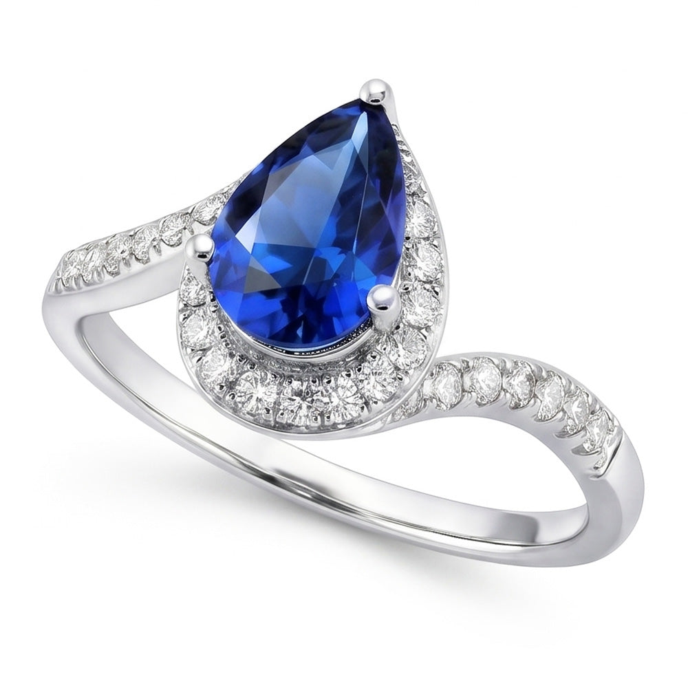 Natural Sapphire Ring 4.30ct - White Gold 14K