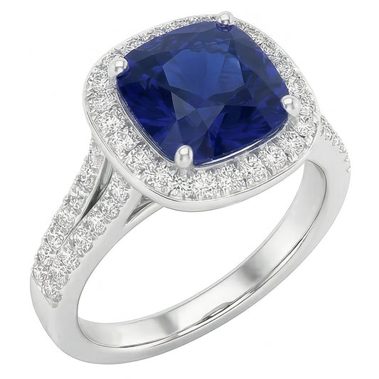 Natural Sapphire Ring 4.50ct - White Gold 14K