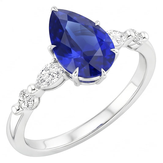 Natural Sapphire Ring 4.50ct - White Gold 14K
