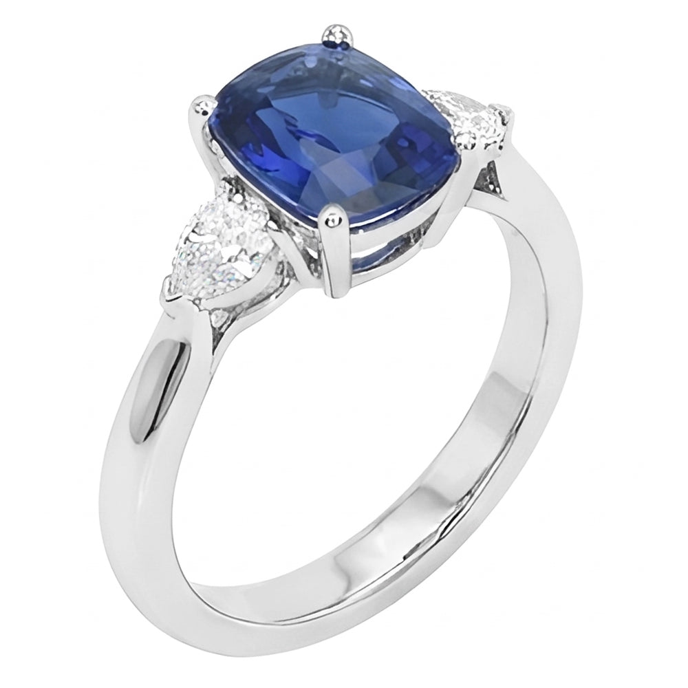 Natural Sapphire Ring 4.50ct - White Gold 14K