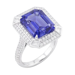Natural Sapphire Ring 4.50ct - White Gold 14K