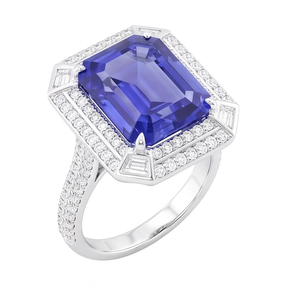 Natural Sapphire Ring 4.50ct - White Gold 14K
