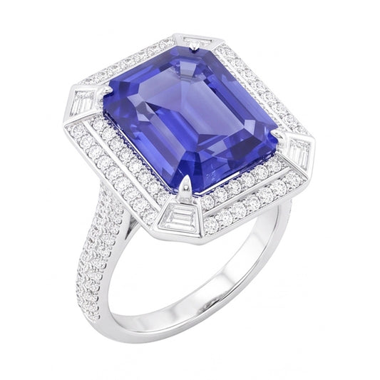 Natural Sapphire Ring 4.50ct - White Gold 14K