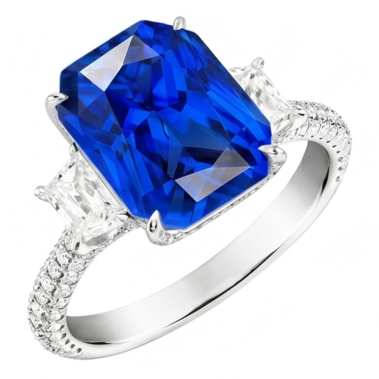 Natural Sapphire Ring 4.50ct - White Gold 14K