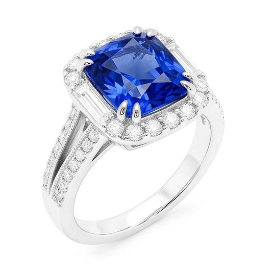 Natural Sapphire Ring 4.50ct - White Gold 14K