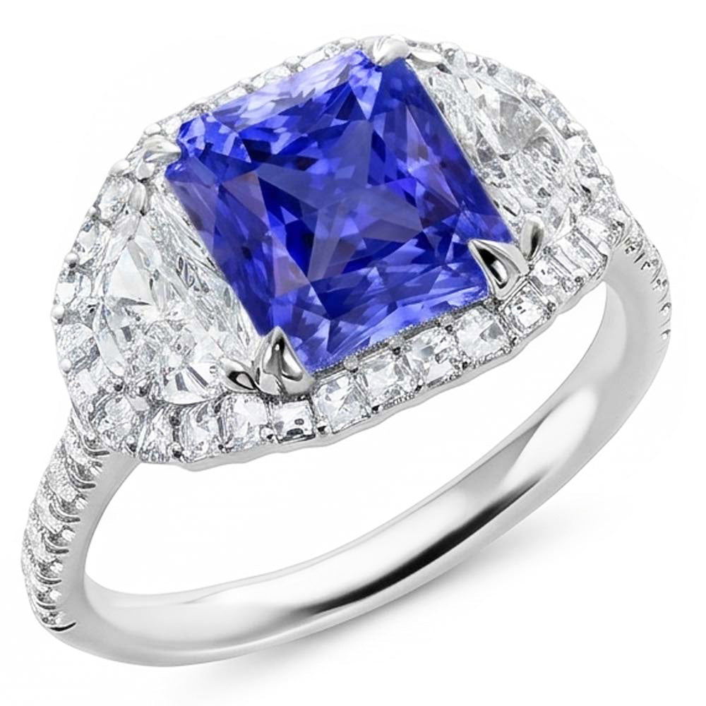 Natural Sapphire Ring 4.50ct - White Gold 14K