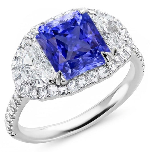 Natural Sapphire Ring 4.50ct - White Gold 14K