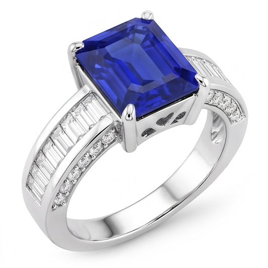 Natural Sapphire Ring 4.50ct - White Gold 14K
