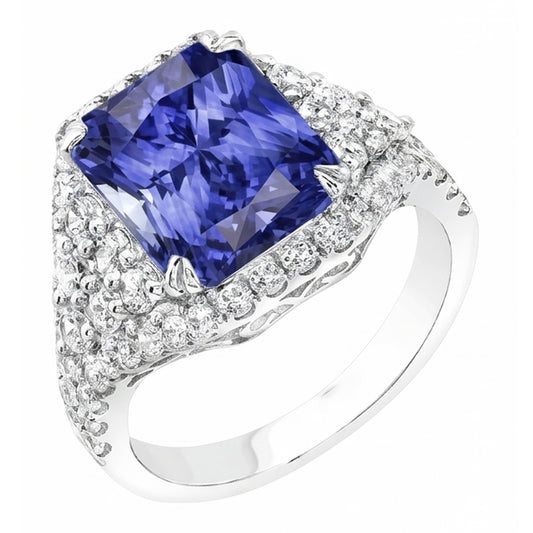 Natural Sapphire Ring 4.50ct - White Gold 14K