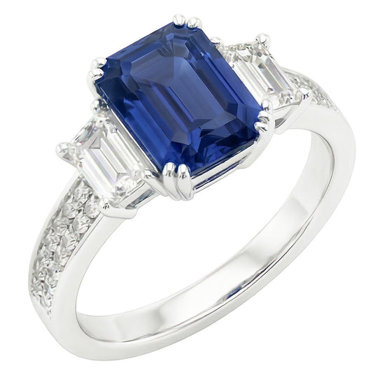 Natural Sapphire Ring 4.50ct - White Gold 14K