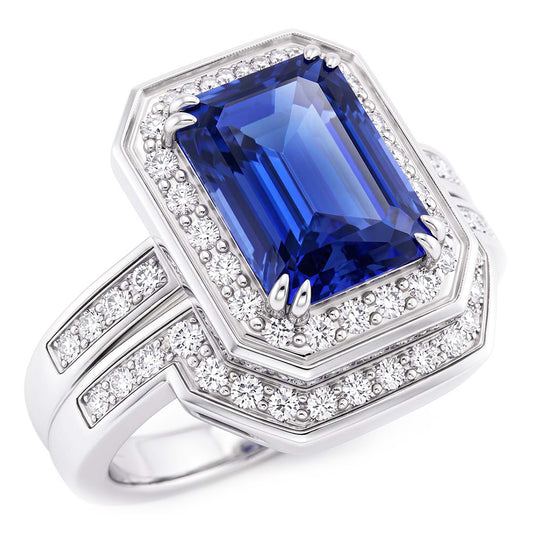 Natural Sapphire Ring 4.50ct - White Gold 14K