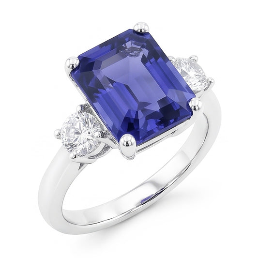 Natural Sapphire Ring 4.50ct - White Gold 14K