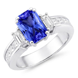 Natural Sapphire Ring 4.50ct - White Gold 14K