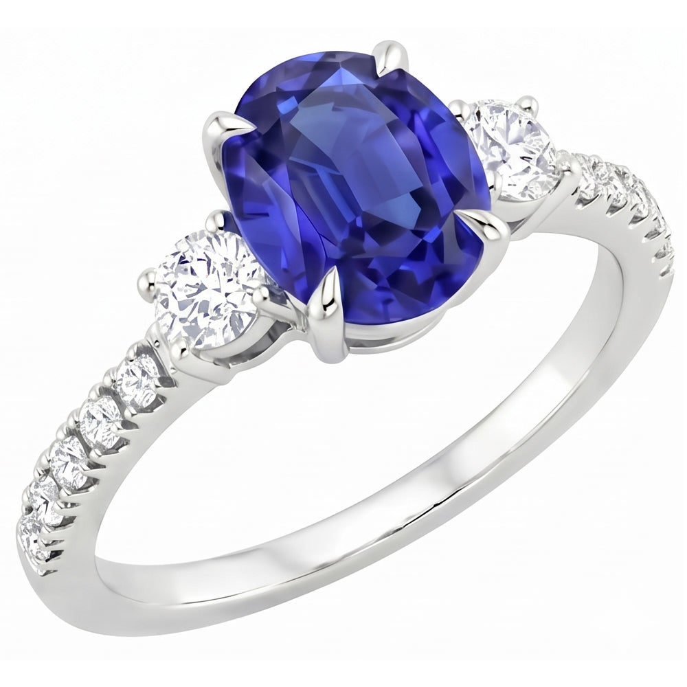 Natural Sapphire Ring 4.50ct - White Gold 14K