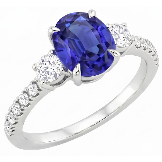 Natural Sapphire Ring 4.50ct - White Gold 14K