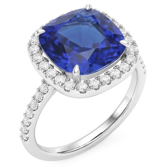 Natural Sapphire Ring 4.50ct - White Gold 14K