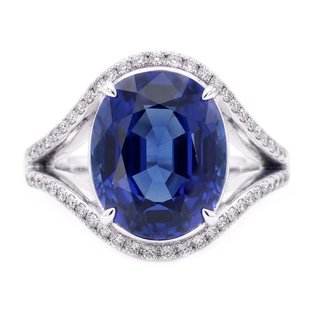 Natural Sapphire Ring 4.50ct - White Gold 14K