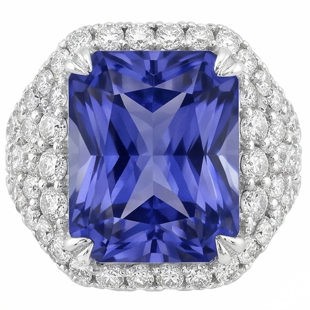 Natural Sapphire Ring 4.50ct - White Gold 14K