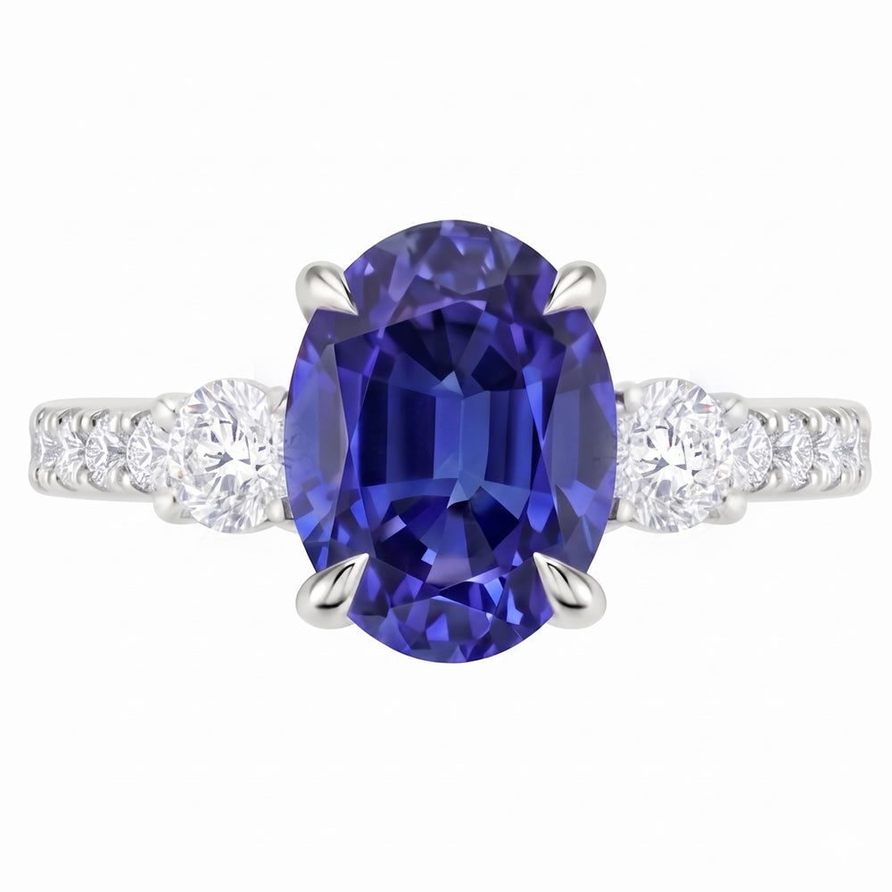 Natural Sapphire Ring 4.50ct - White Gold 14K