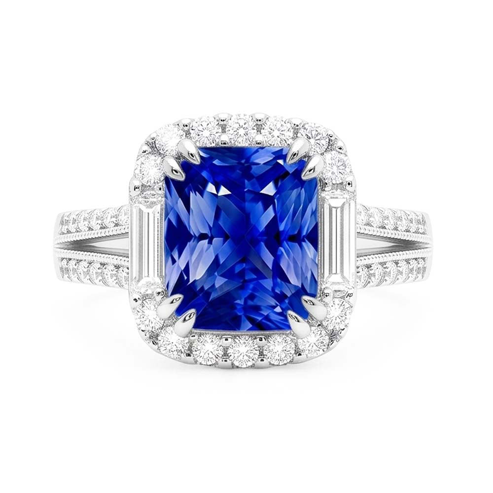Natural Sapphire Ring 4.50ct - White Gold 14K