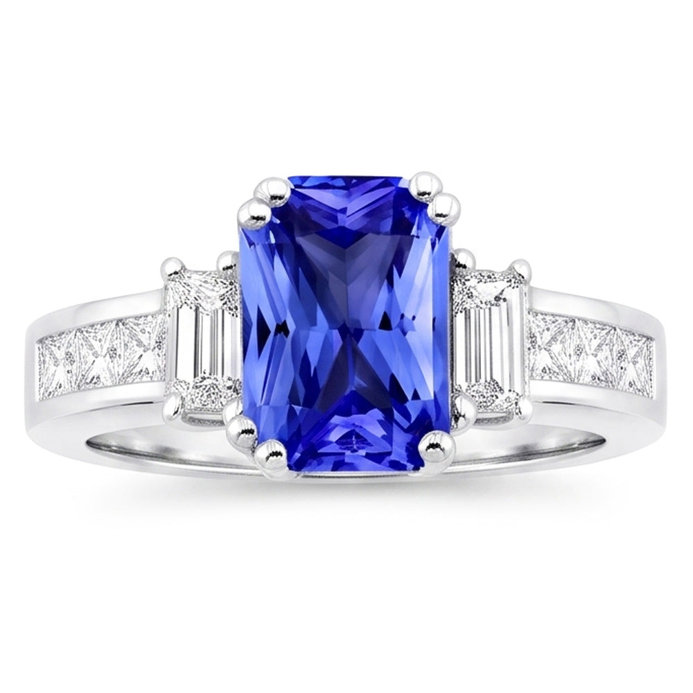 Natural Sapphire Ring 4.50ct - White Gold 14K