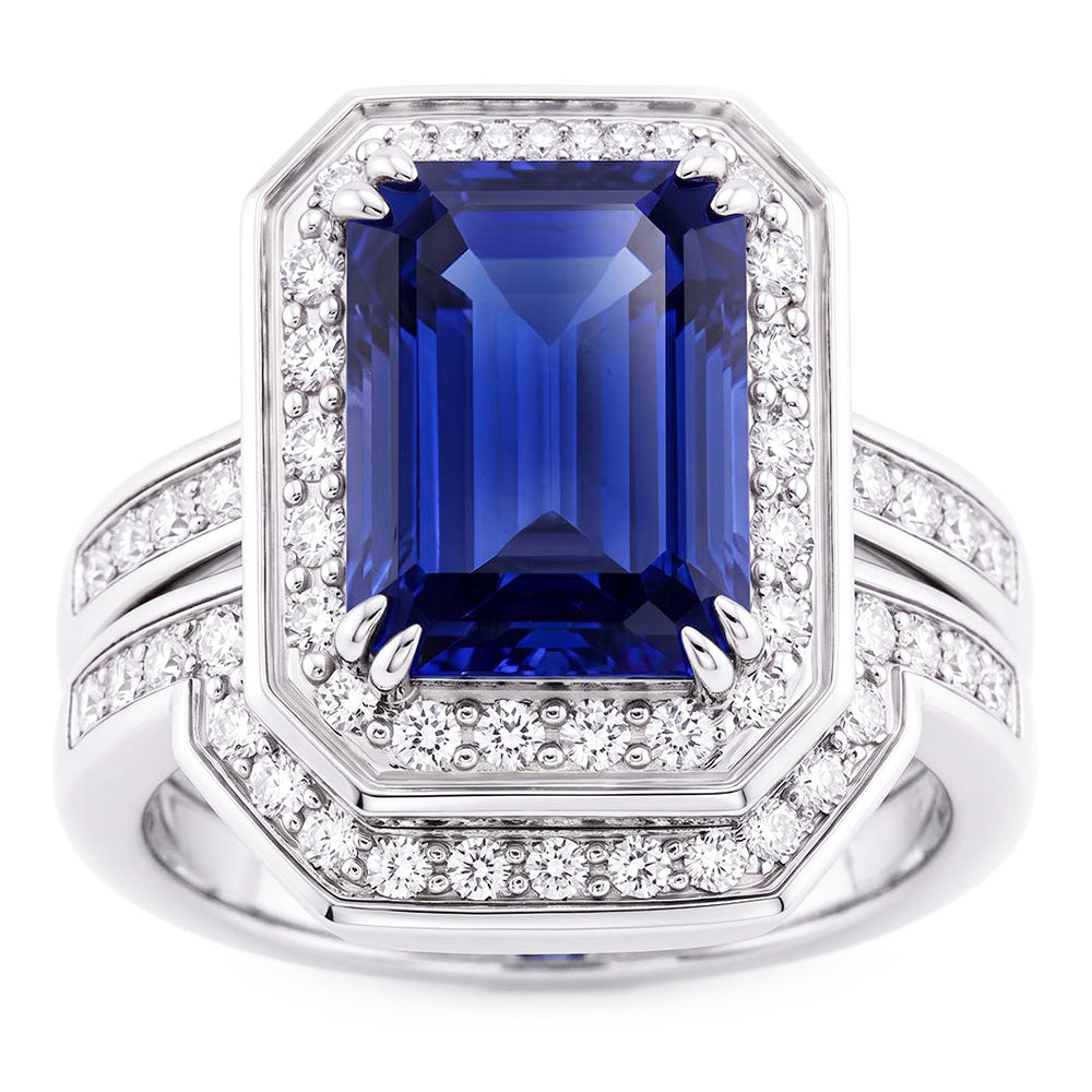 Natural Sapphire Ring 4.50ct - White Gold 14K