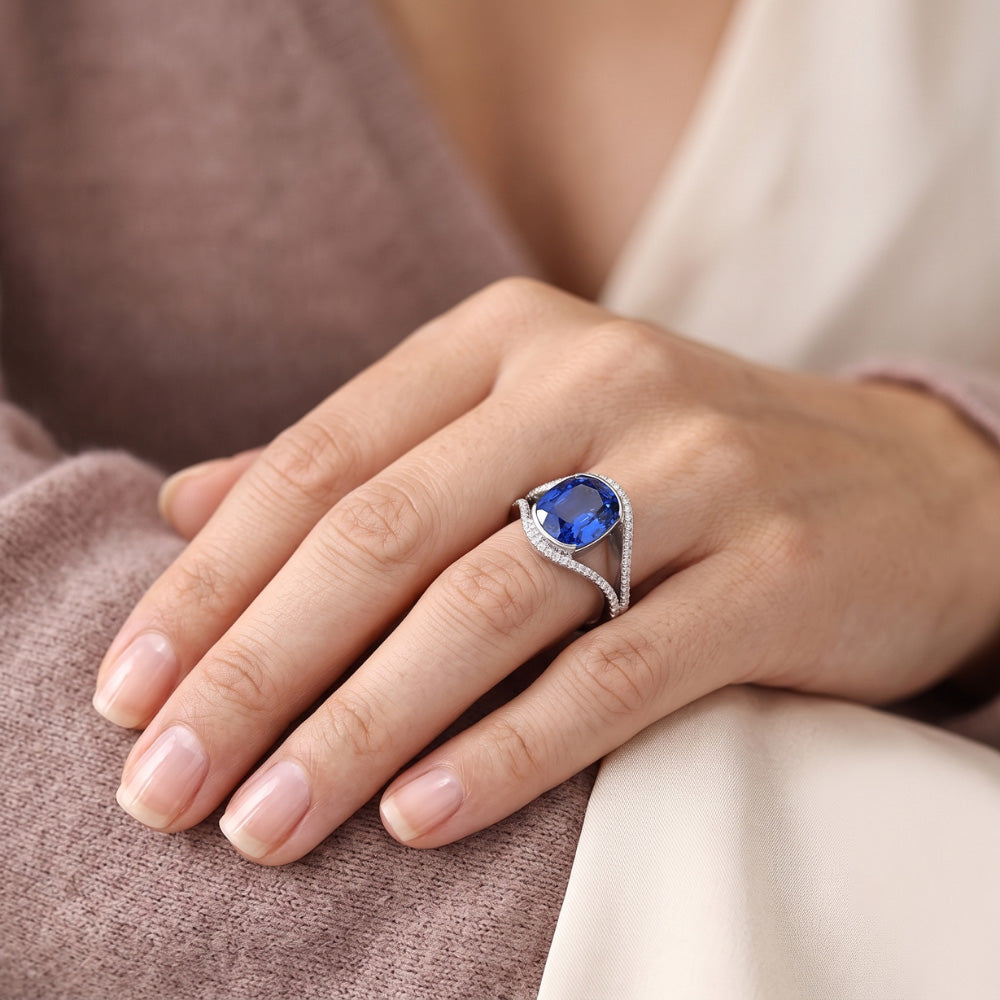 Natural Sapphire Ring 4.50ct - White Gold 14K