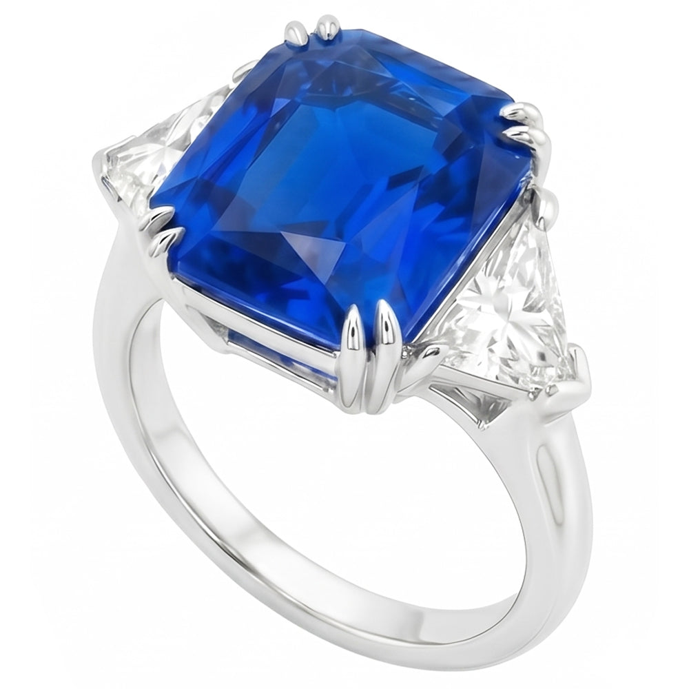 Natural Sapphire Ring 4.50ct - White Gold 14K