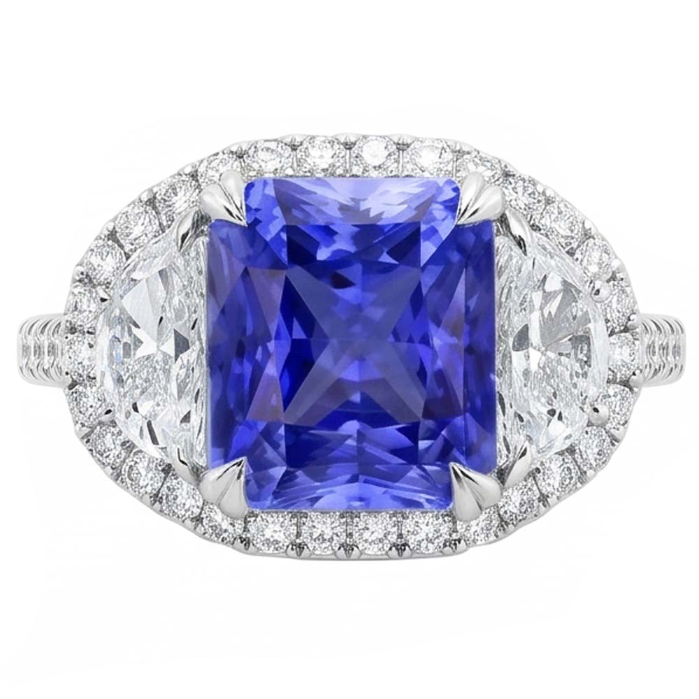 Natural Sapphire Ring 4.50ct - White Gold 14K
