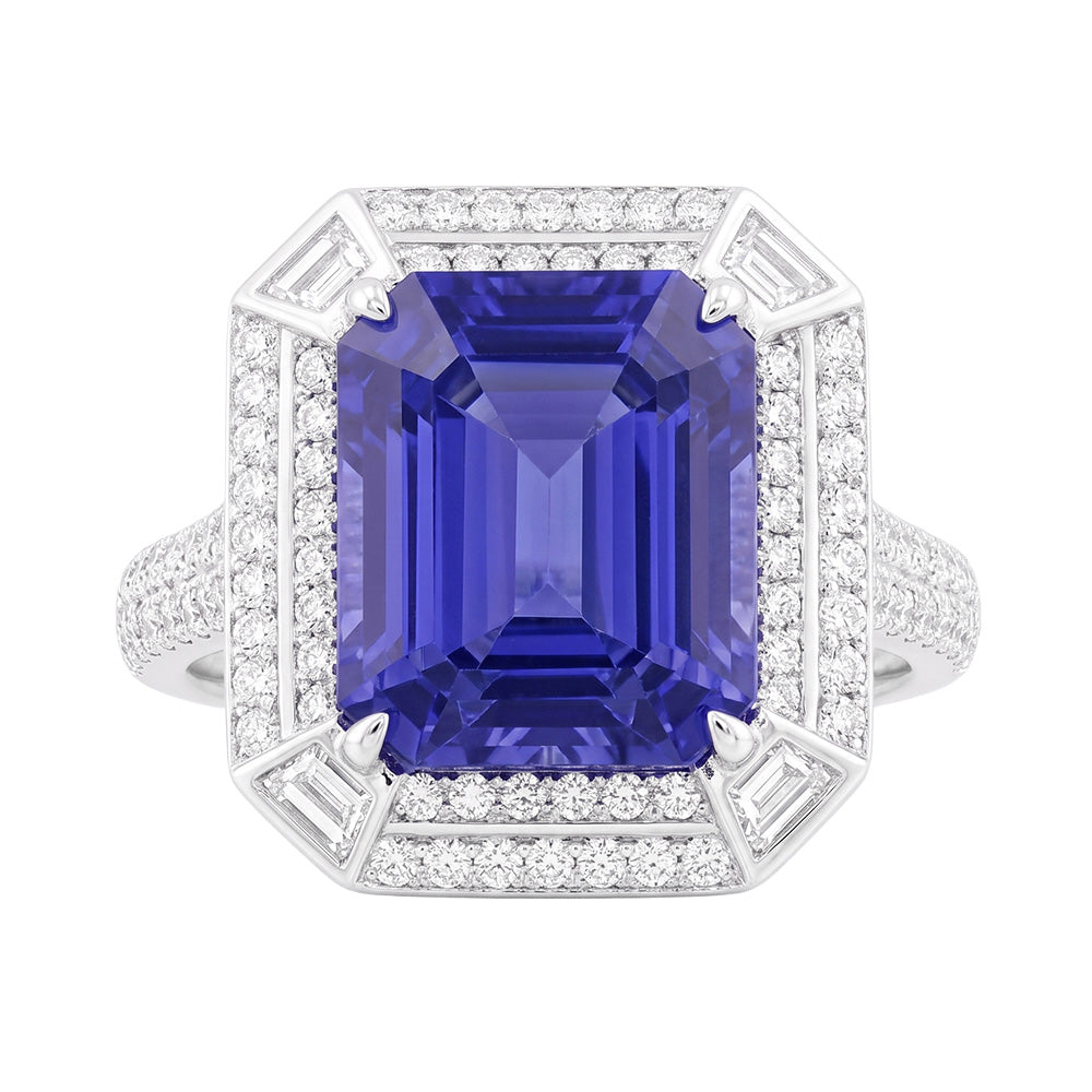 Natural Sapphire Ring 4.50ct - White Gold 14K