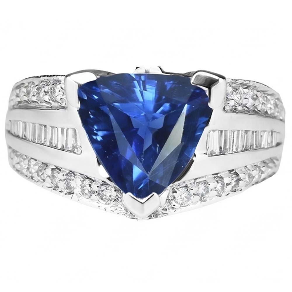 Natural Sapphire Ring 4.50ct - White Gold 14K