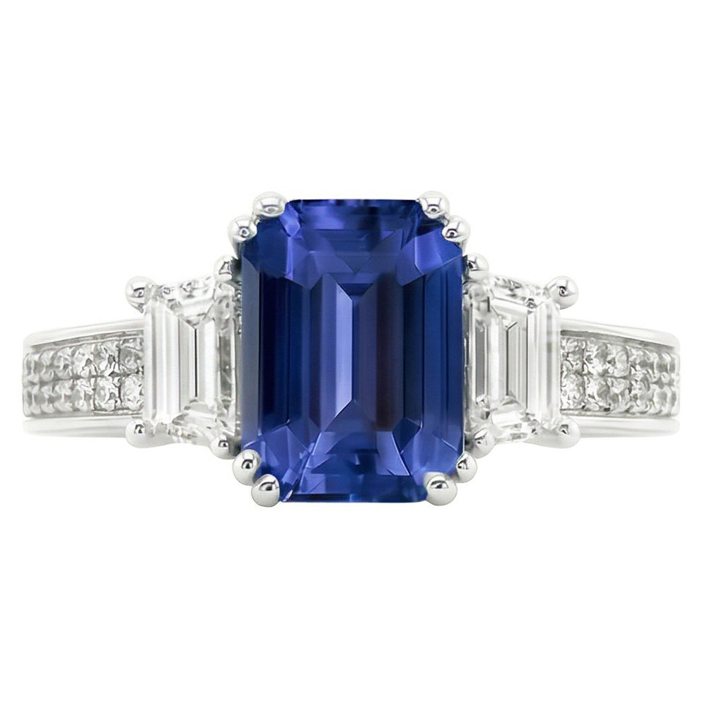 Natural Sapphire Ring 4.50ct - White Gold 14K