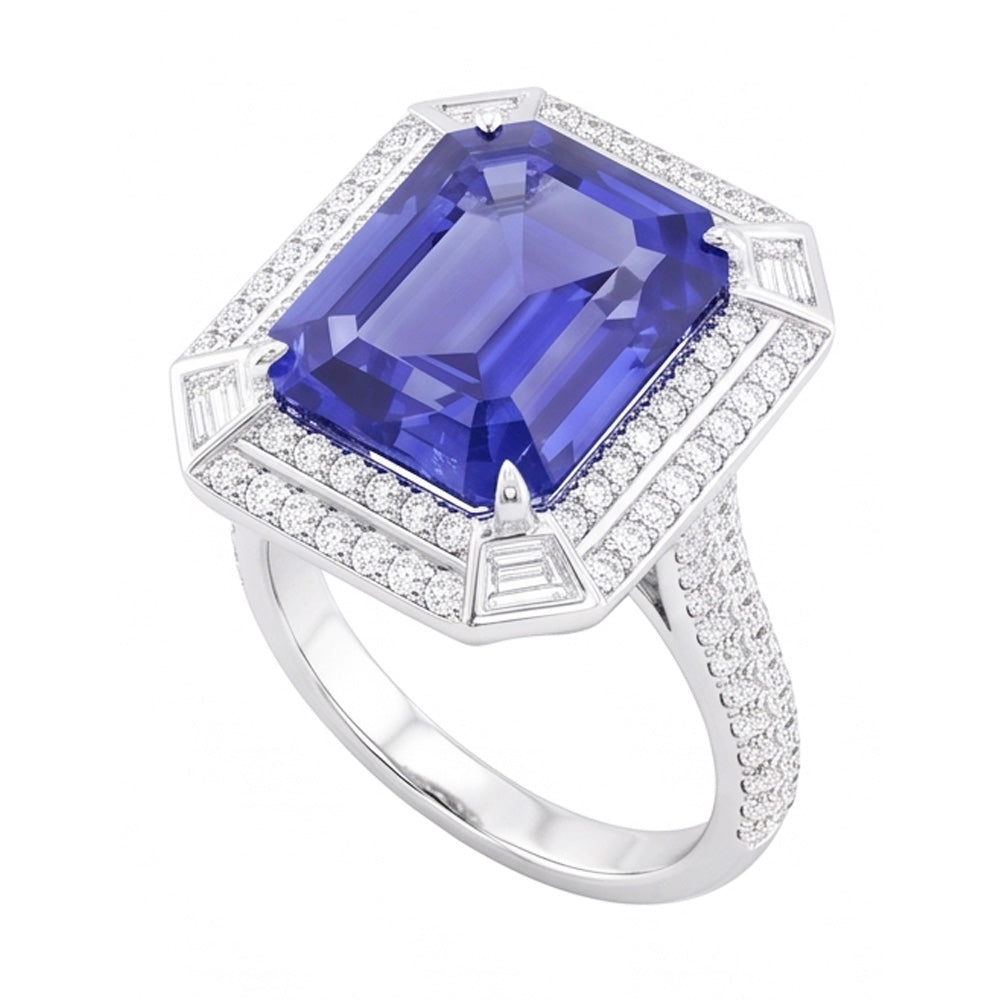Natural Sapphire Ring 4.50ct - White Gold 14K