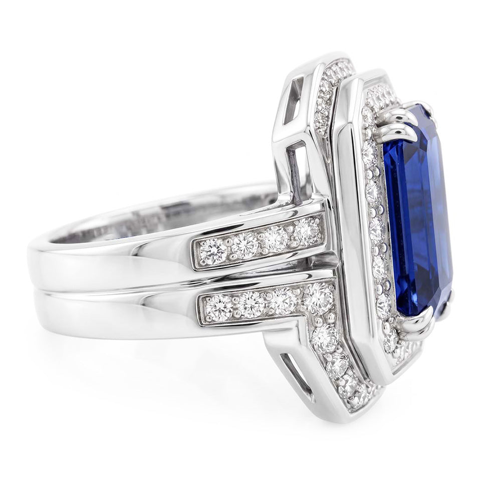 Natural Sapphire Ring 4.50ct - White Gold 14K