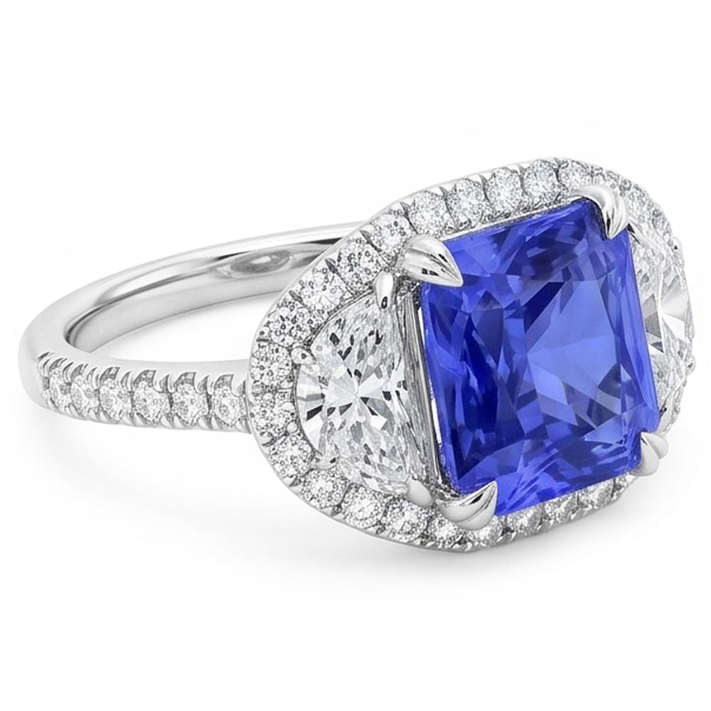 Natural Sapphire Ring 4.50ct - White Gold 14K