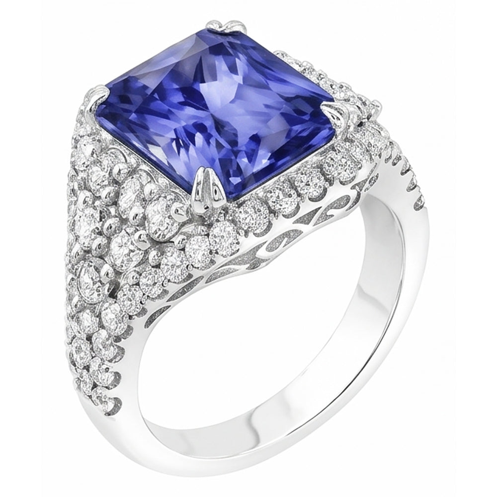 Natural Sapphire Ring 4.50ct - White Gold 14K
